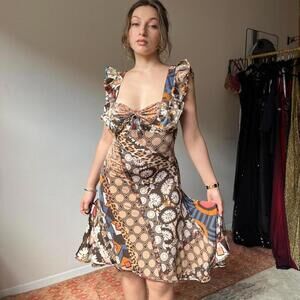 Rare y2k Just Cavalli signature geometric print asymmetrical dress